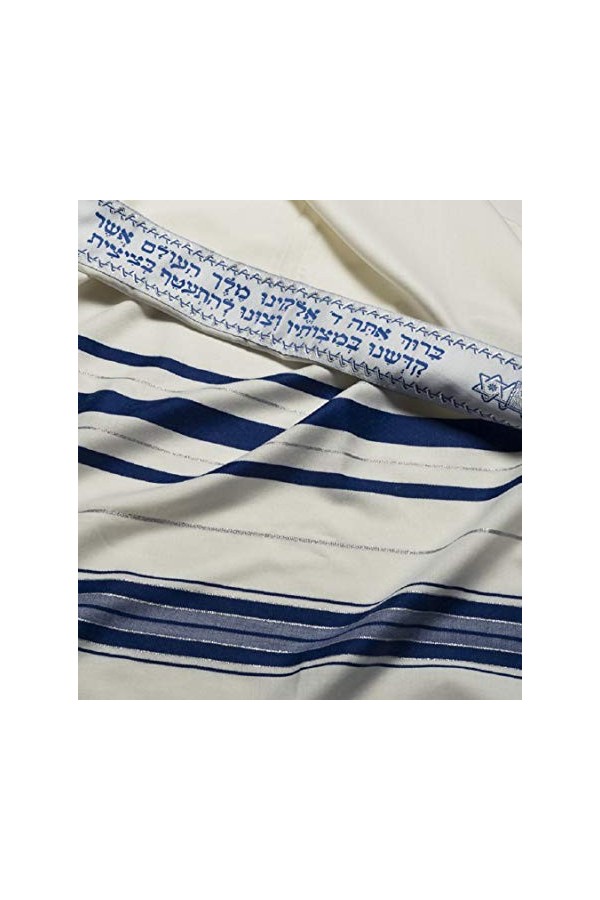 100% laine Talit Châle de Prière en bleu et argent Rayures Taille 119,4&nbsp;cm L x 172,7&nbsp;cm L