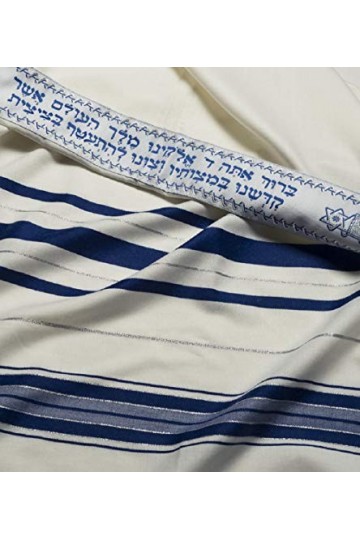 100% laine Talit Châle de Prière en bleu et argent Rayures Taille 119,4&nbsp;cm L x 172,7&nbsp;cm L