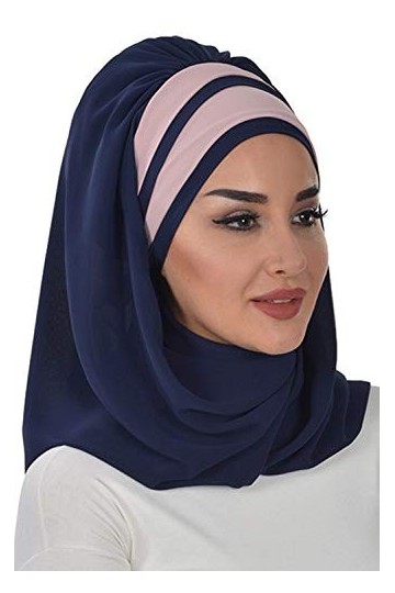 Châle pour femme - Léger - En mousseline de soie - Pour modestie, Bleu marine - Poudre - C 83 , taille unique