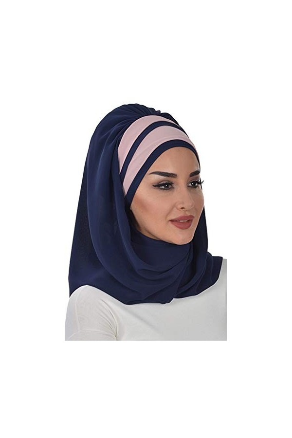 Châle pour femme - Léger - En mousseline de soie - Pour modestie, Bleu marine - Poudre - C 83 , taille unique
