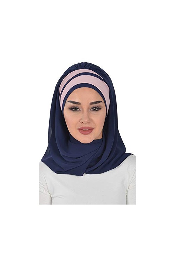 Châle pour femme - Léger - En mousseline de soie - Pour modestie, Bleu marine - Poudre - C 83 , taille unique