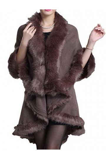 PLAER aux Femmes Mode Manteau en Fausse Fourrure de Renard Châle Cape Cap Veste Chaude Cap Cardigan Kaki 