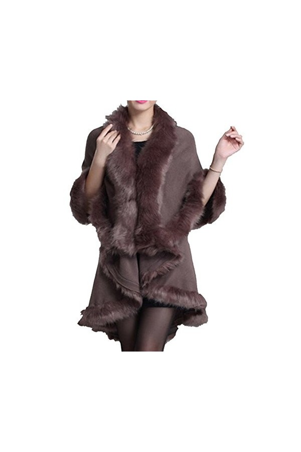 PLAER aux Femmes Mode Manteau en Fausse Fourrure de Renard Châle Cape Cap Veste Chaude Cap Cardigan Kaki 