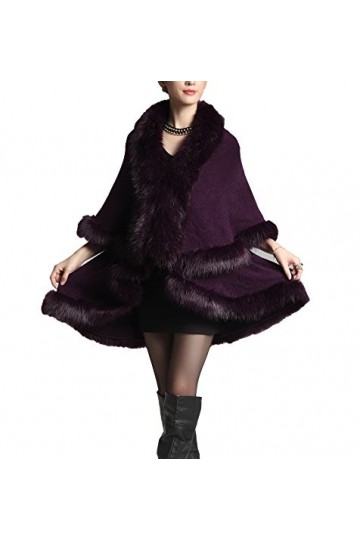 PLAER aux Femmes Mode Manteau en Fausse Fourrure de Renard Châle Cape Cap Veste Chaude Cap Cardigan Kaki 