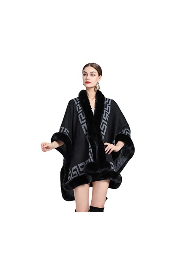 CFS_ALLOY Poncho dhiver Mode Femme Châle Wrap Chaud Cardigan Créatif Manteau,Noir