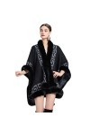 CFS_ALLOY Poncho dhiver Mode Femme Châle Wrap Chaud Cardigan Créatif Manteau,Noir