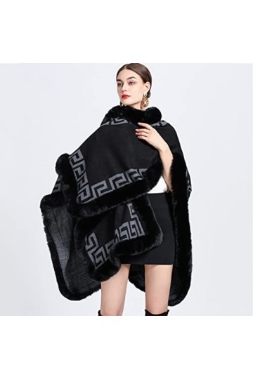 CFS_ALLOY Poncho dhiver Mode Femme Châle Wrap Chaud Cardigan Créatif Manteau,Noir