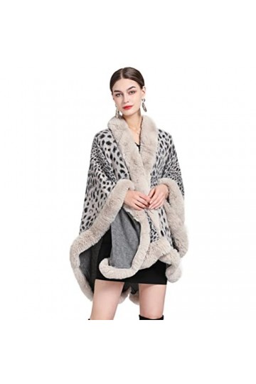 CFS_ALLOY Hiver Poncho en Imprimé Léopard Femme Écharpe Cape Épaissie, Fourrure Cape Chaud Tricoté Ponchos Châles,Beige, beig
