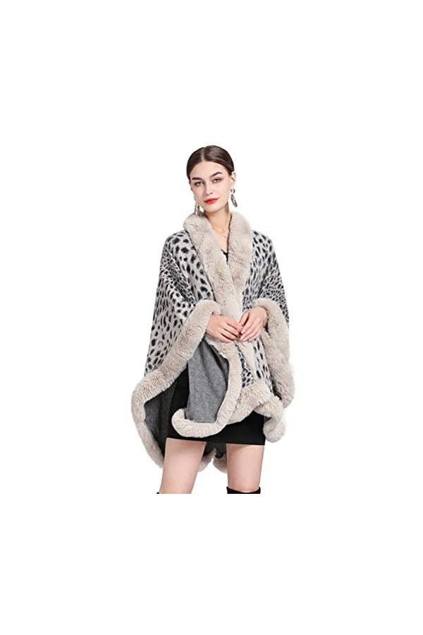 CFS_ALLOY Hiver Poncho en Imprimé Léopard Femme Écharpe Cape Épaissie, Fourrure Cape Chaud Tricoté Ponchos Châles,Beige, beig