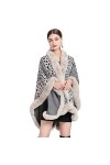 CFS_ALLOY Hiver Poncho en Imprimé Léopard Femme Écharpe Cape Épaissie, Fourrure Cape Chaud Tricoté Ponchos Châles,Beige, beig