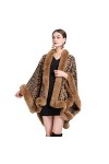 CFS_ALLOY Hiver Poncho en Imprimé Léopard Femme Écharpe Cape Épaissie, Fourrure Cape Chaud Tricoté Ponchos Châles,Beige, beig