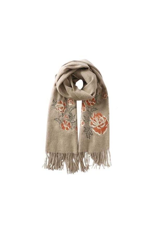 MaTeka Robe de gaze de mariage brodée de fleurs de pivoine, châle en laine, écharpe en laine for dame, automne et hiver