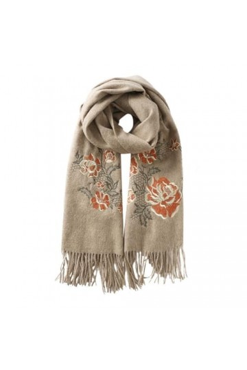 MaTeka Robe de gaze de mariage brodée de fleurs de pivoine, châle en laine, écharpe en laine for dame, automne et hiver