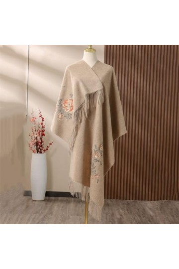 MaTeka Robe de gaze de mariage brodée de fleurs de pivoine, châle en laine, écharpe en laine for dame, automne et hiver