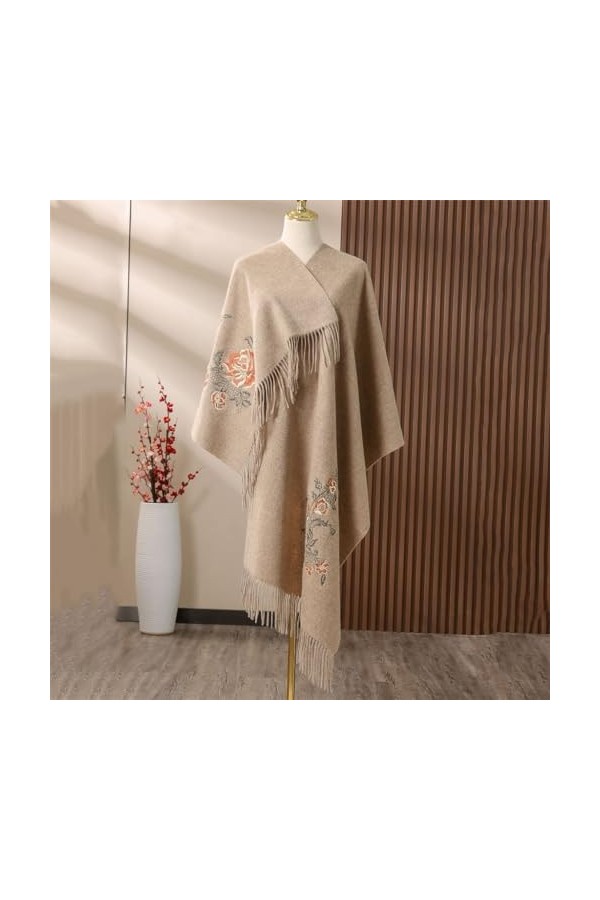 MaTeka Robe de gaze de mariage brodée de fleurs de pivoine, châle en laine, écharpe en laine for dame, automne et hiver