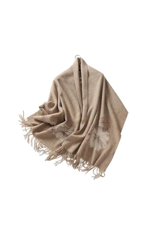 MaTeka Écharpe chaude en laine for femme, châle brodé, doux, sans cravate, automne et hiver