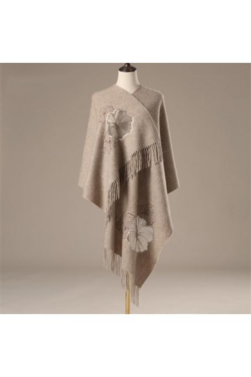 MaTeka Écharpe chaude en laine for femme, châle brodé, doux, sans cravate, automne et hiver