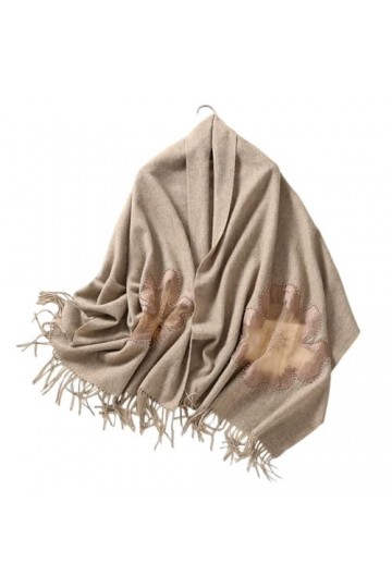 MaTeka Châle chaud en laine brodé for femme, écharpe en laine avec perles de couture faites à la main, portée à lextérieur