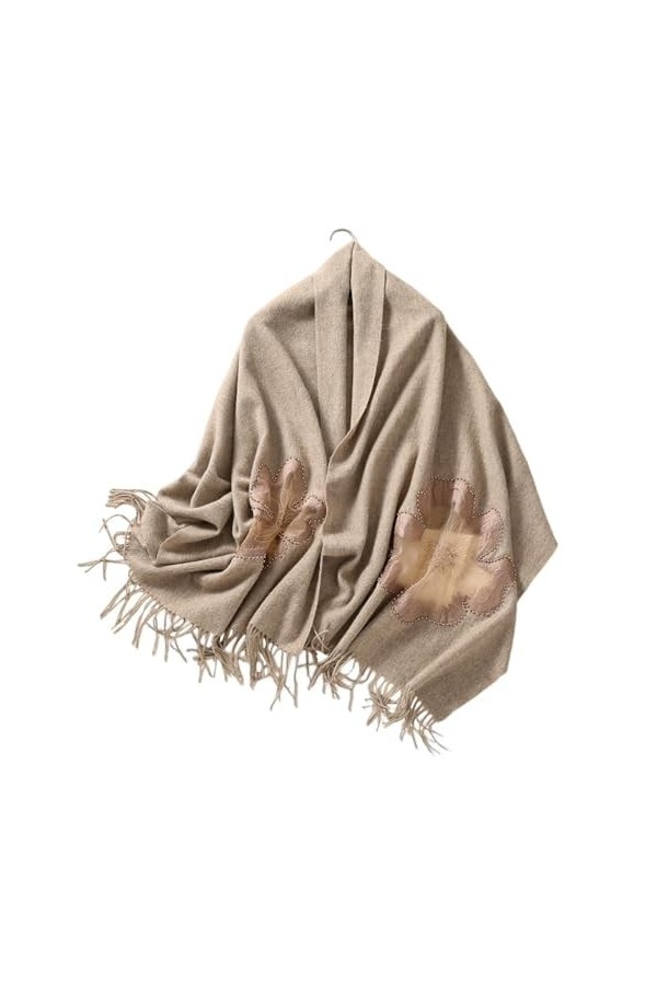 MaTeka Châle chaud en laine brodé for femme, écharpe en laine avec perles de couture faites à la main, portée à lextérieur