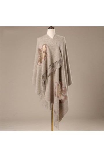 MaTeka Châle chaud en laine brodé for femme, écharpe en laine avec perles de couture faites à la main, portée à lextérieur