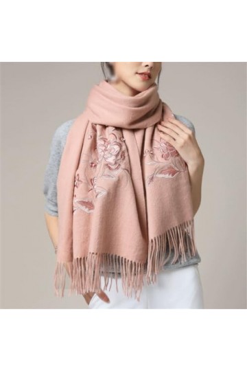 MaTeka Écharpe en laine chaude femme hiver broderie ethnique vent châles en laine