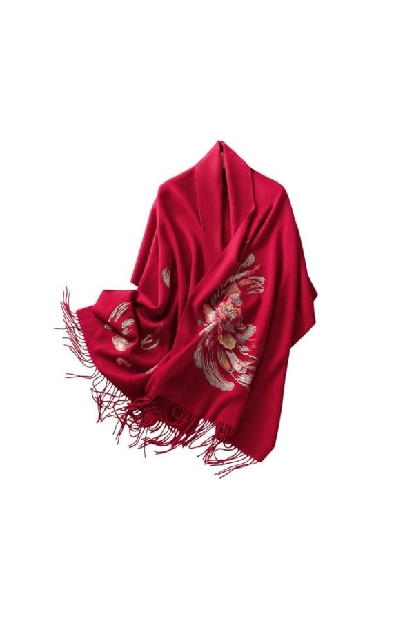 MaTeka Écharpe en laine brodée, robe de mariée châle Cheongsam brodée à lextérieur