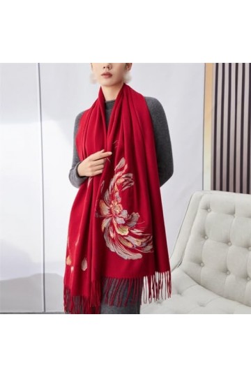 MaTeka Écharpe en laine brodée, robe de mariée châle Cheongsam brodée à lextérieur