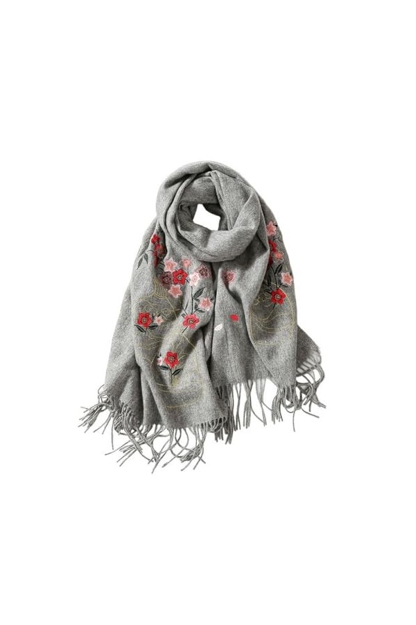 MaTeka Écharpe en laine femme hiver chaud broderie mère écharpe châle Long et épais