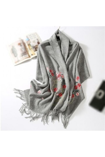 MaTeka Écharpe en laine femme hiver chaud broderie mère écharpe châle Long et épais