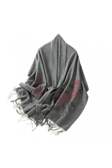 MaTeka Écharpe en laine femme hiver chaud broderie mère écharpe châle Long et épais