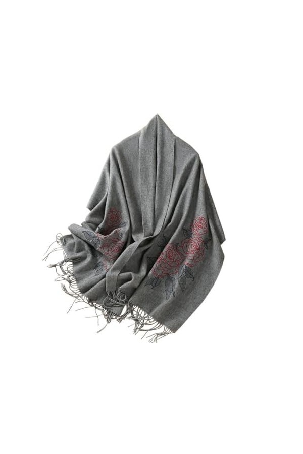 MaTeka Écharpe en laine femme hiver chaud broderie mère écharpe châle Long et épais