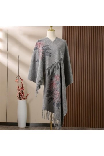 MaTeka Écharpe en laine femme hiver chaud broderie mère écharpe châle Long et épais