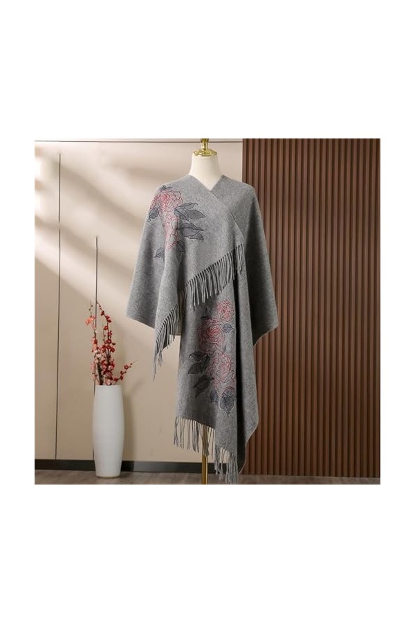 MaTeka Écharpe en laine femme hiver chaud broderie mère écharpe châle Long et épais