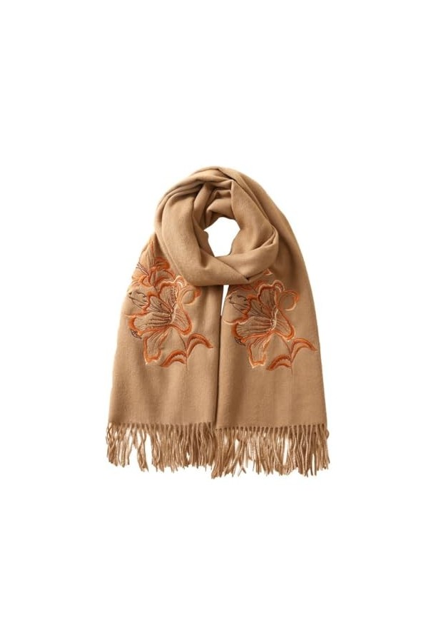 MaTeka Écharpe en laine for femmes brodée Lily épais automne et hiver chaud Long châle