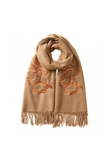 MaTeka Écharpe en laine for femmes brodée Lily épais automne et hiver chaud Long châle