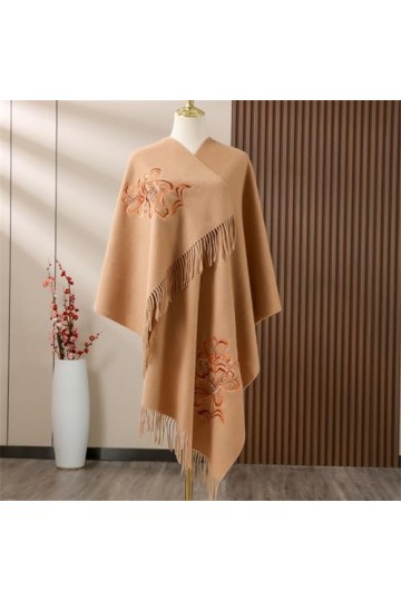 MaTeka Écharpe en laine for femmes brodée Lily épais automne et hiver chaud Long châle