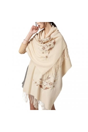 MaTeka Écharpe en laine chaude et ethnique for femme, châles en laine brodés dhiver