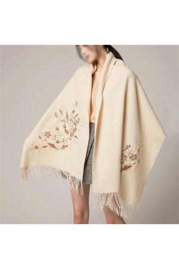 MaTeka Écharpe en laine chaude et ethnique for femme, châles en laine brodés dhiver