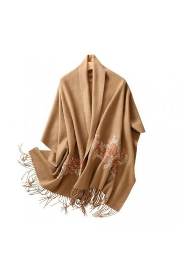 MaTeka Écharpe châle en laine brodée de fleurs for femme, chaude et épaisse, polyvalente, automne et hiver