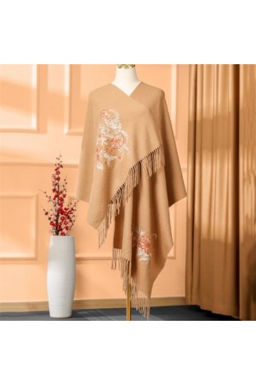 MaTeka Écharpe châle en laine brodée de fleurs for femme, chaude et épaisse, polyvalente, automne et hiver