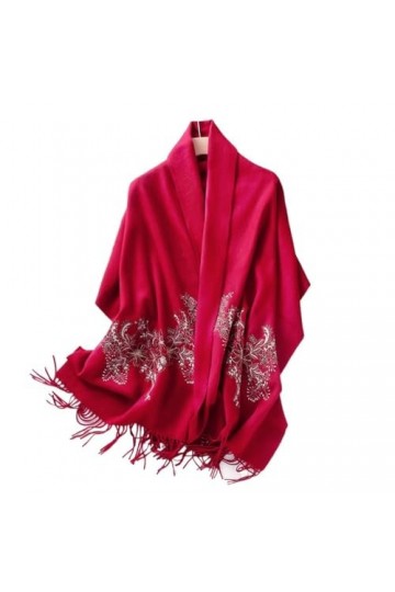 MaTeka Écharpe en laine à pampilles brodée for femme, châle chaud ethnique, vent dhiver