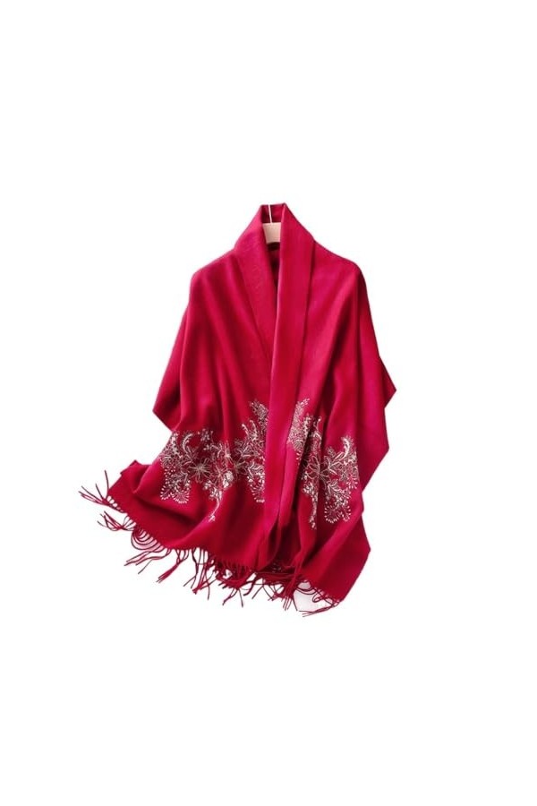 MaTeka Écharpe en laine à pampilles brodée for femme, châle chaud ethnique, vent dhiver