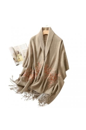 MaTeka Écharpe châle chaude brodée écharpe en laine à pampilles femme hiver vent ethnique