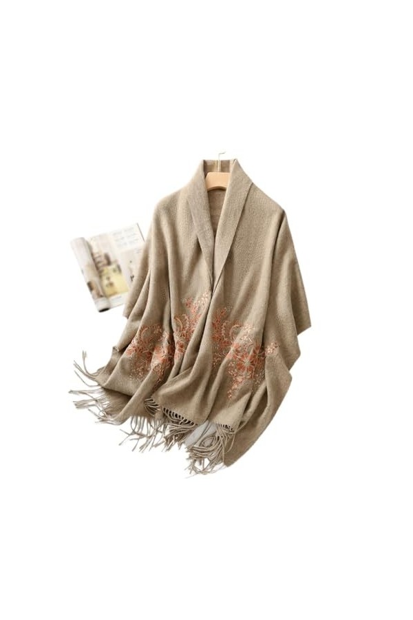 MaTeka Écharpe châle chaude brodée écharpe en laine à pampilles femme hiver vent ethnique