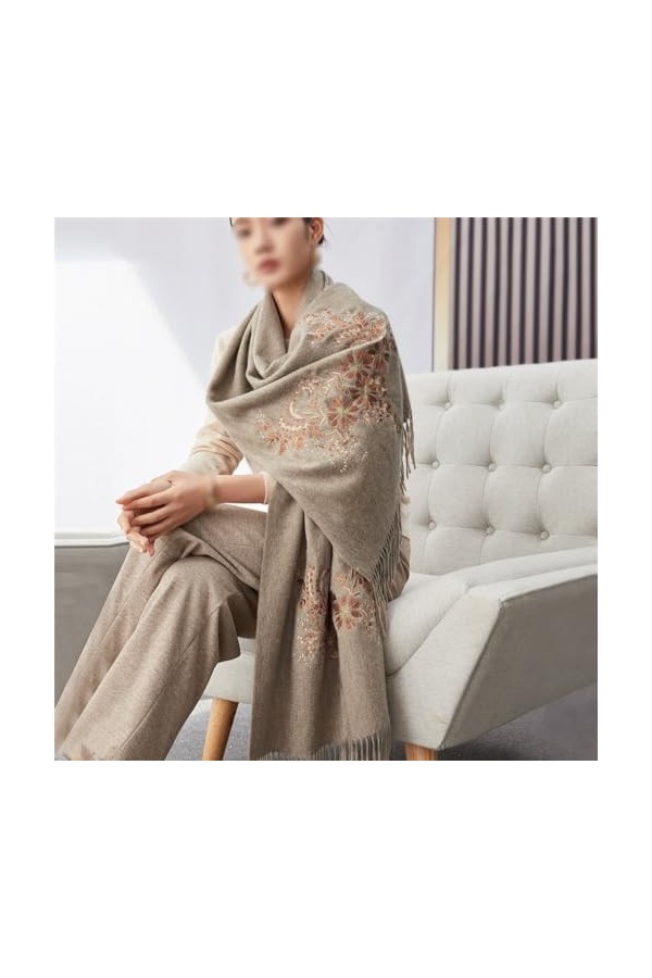 MaTeka Écharpe châle chaude brodée écharpe en laine à pampilles femme hiver vent ethnique