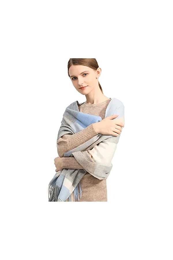 Doux Écharpe 100% laine, écharpes de cape de poncho de couverture chaude épaisse à carreaux, enveloppes de châles de concepti