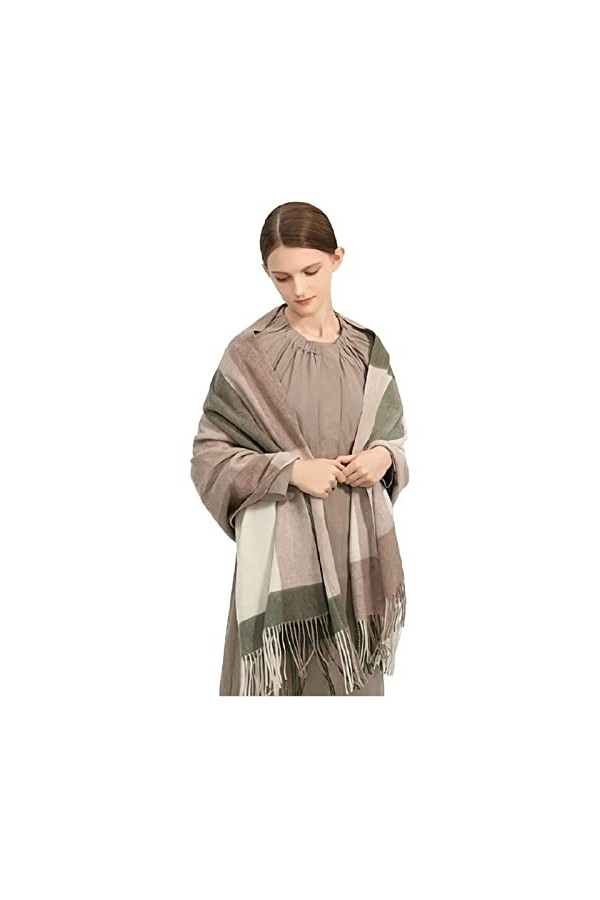 Doux Écharpe 100% laine, écharpes de cape de poncho de couverture chaude épaisse à carreaux, enveloppes de châles de concepti
