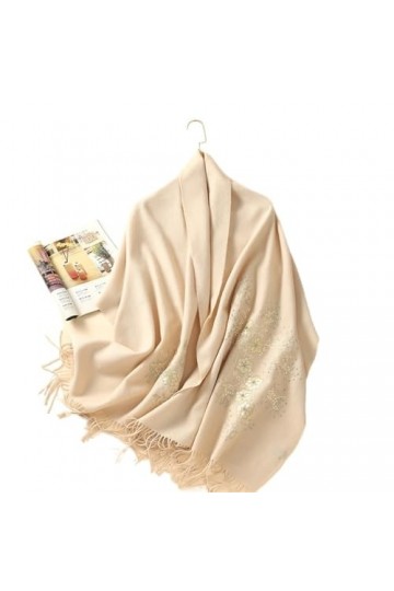 MaTeka Écharpe en laine brodée for femme, châle brodé de diamants chauds, polyvalent, automne et hiver