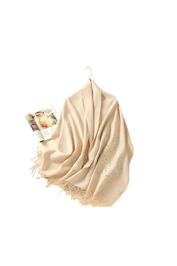 MaTeka Écharpe en laine brodée for femme, châle brodé de diamants chauds, polyvalent, automne et hiver