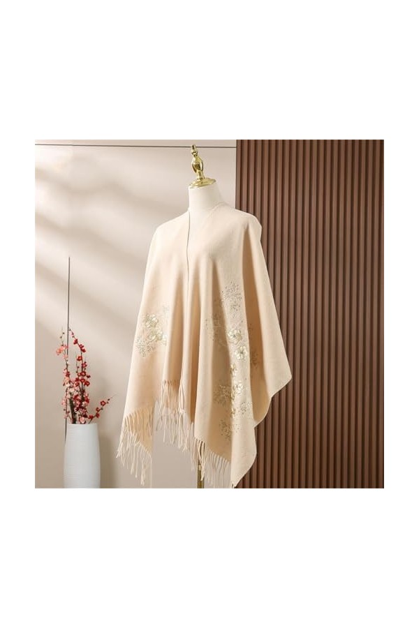 MaTeka Écharpe en laine brodée for femme, châle brodé de diamants chauds, polyvalent, automne et hiver